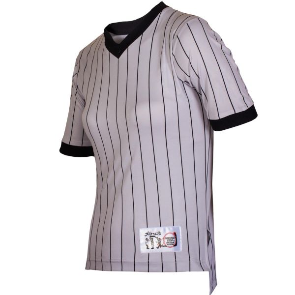 Honig's Women's MIcroMesh V - Neck Grey Pinstripe Basketball Officials Shirt - Maximum Velocity Sports