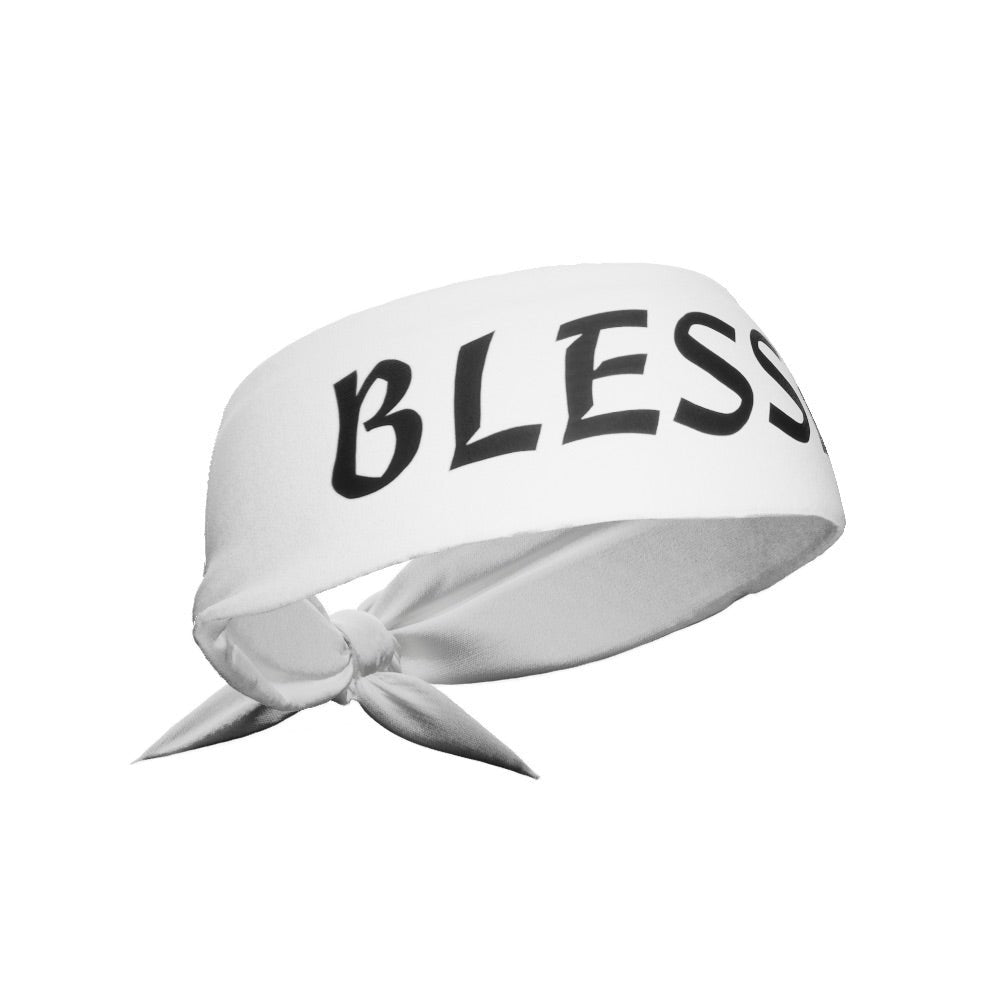 White BLESSED Tie Headband - Maximum Velocity Sports