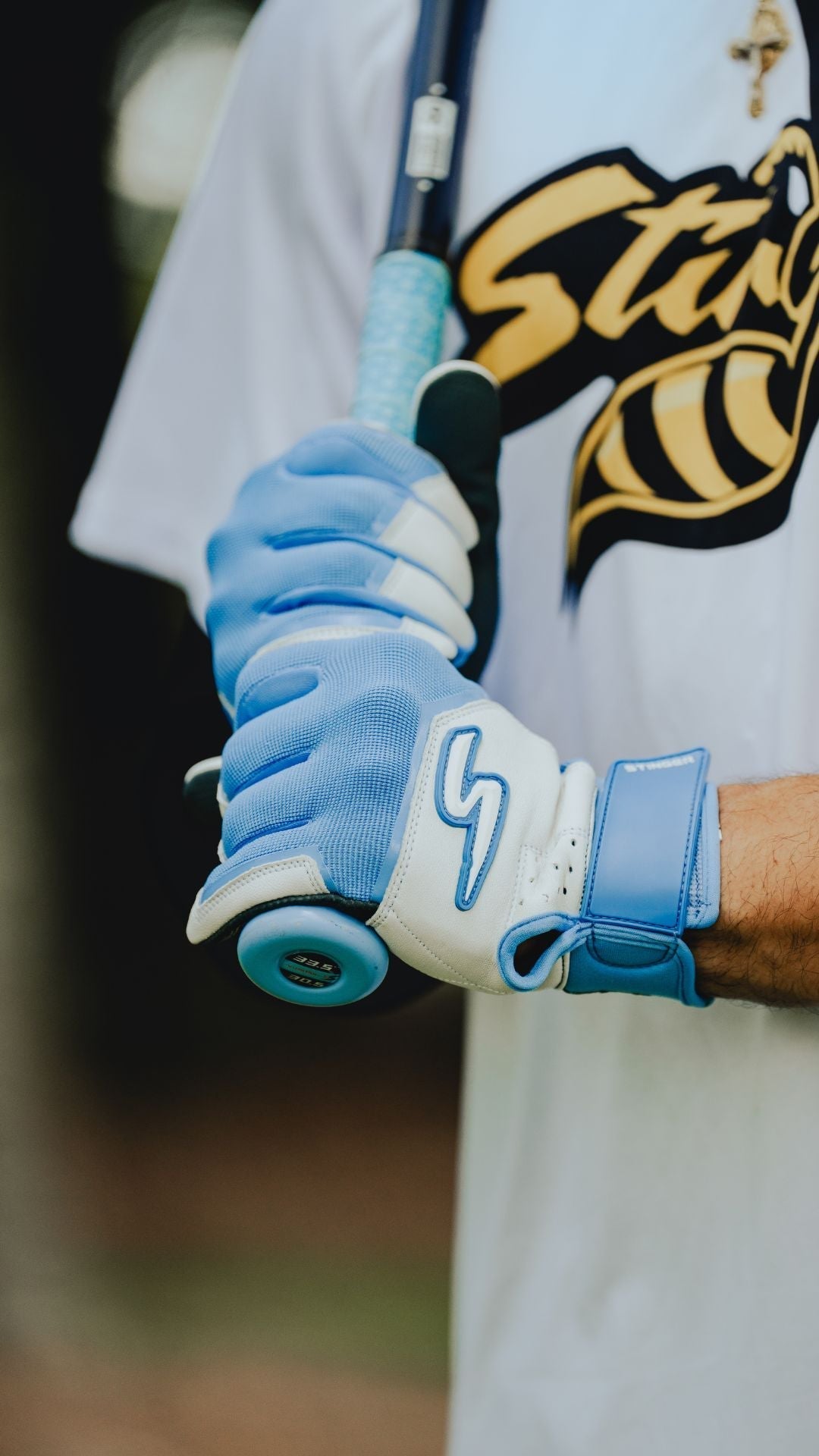 Sting Squad Batting Gloves - Columbia/White & Graphite - Maximum Velocity Sports