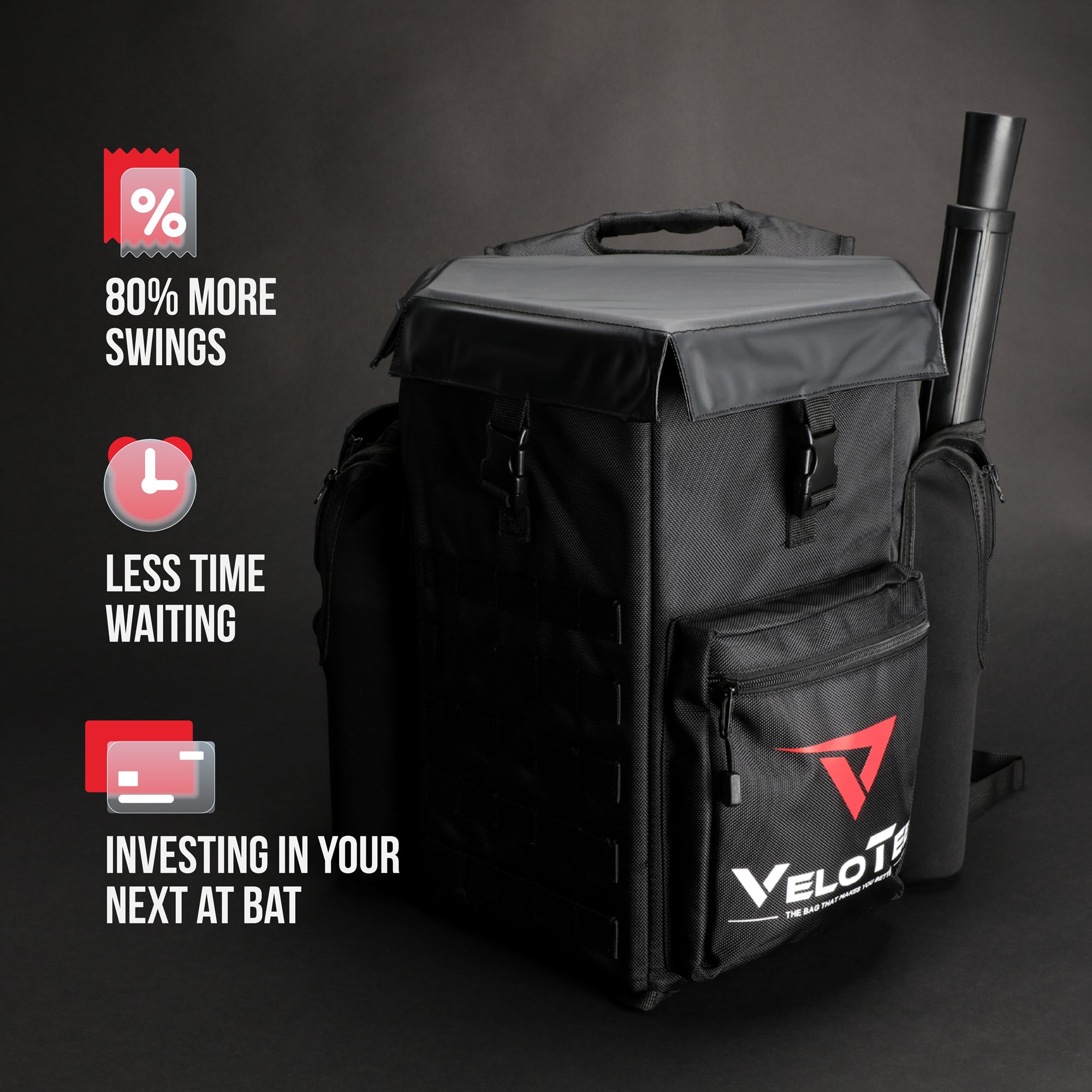 VeloTee 2.0 Baseball & Softball Bat Bag with Batting Tee - Maximum Velocity Sports
