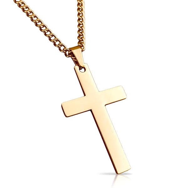 Cross Pendant With Chain Necklace - 14K Gold Plated Stainless Steel - Maximum Velocity Sports