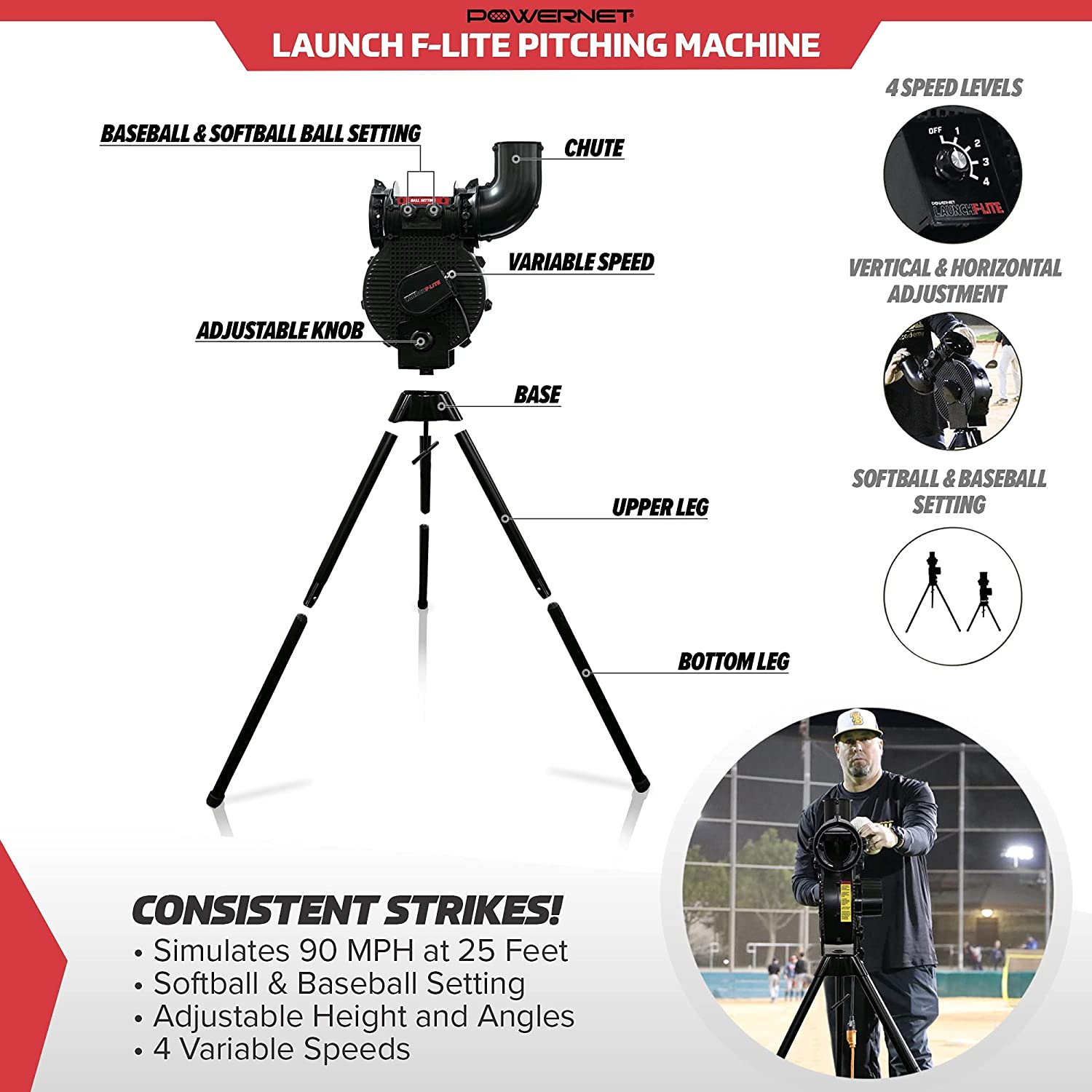Launch F-Lite Pitching Machine - Maximum Velocity Sports