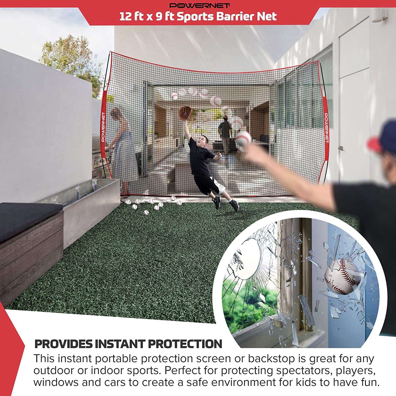 PowerNet 12 ft x 9 ft Sports Barrier Net - Maximum Velocity Sports