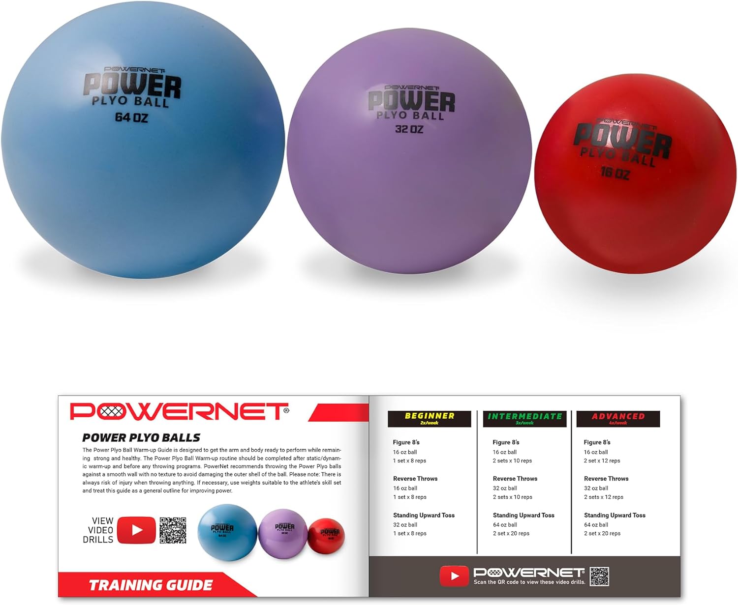 Powernet 3-Pack Plyo Balls (16 oz, 32 oz, 64 oz) - Maximum Velocity Sports