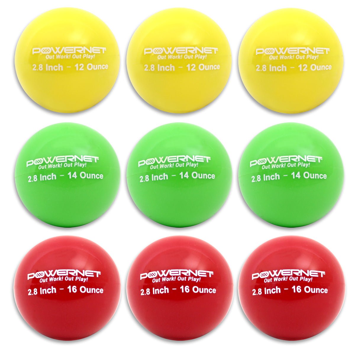 PowerNet 3.2" Weighted Hitting Batting Progressive Training Balls (9 Pack) - Maximum Velocity Sports