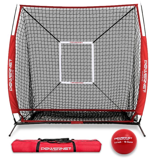 PowerNet 5x5 Practice Net + Strike Zone + Weighted Training Ball Bundle - Maximum Velocity Sports
