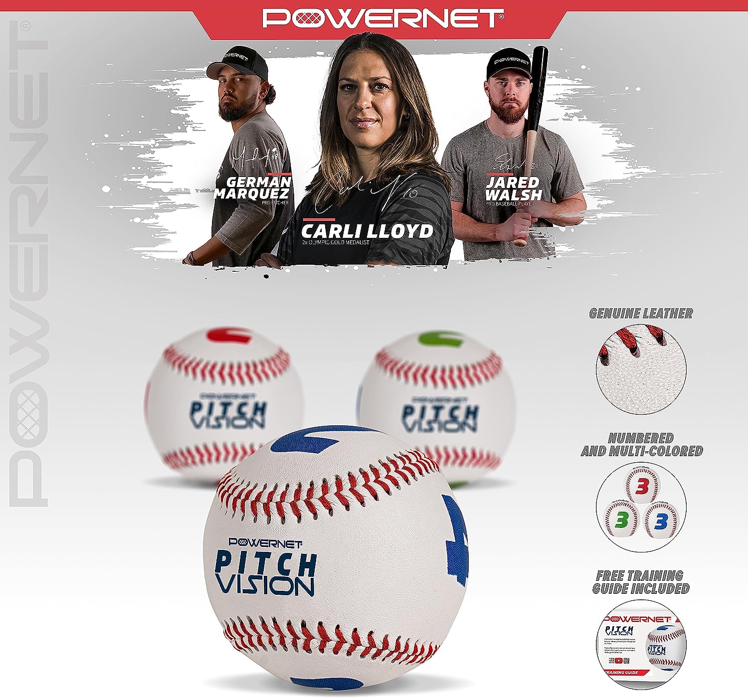 Powernet Pitch Vision Training Baseballs 3 or 9 Pack | 4 Numbered Sides | Multicolored - Maximum Velocity Sports