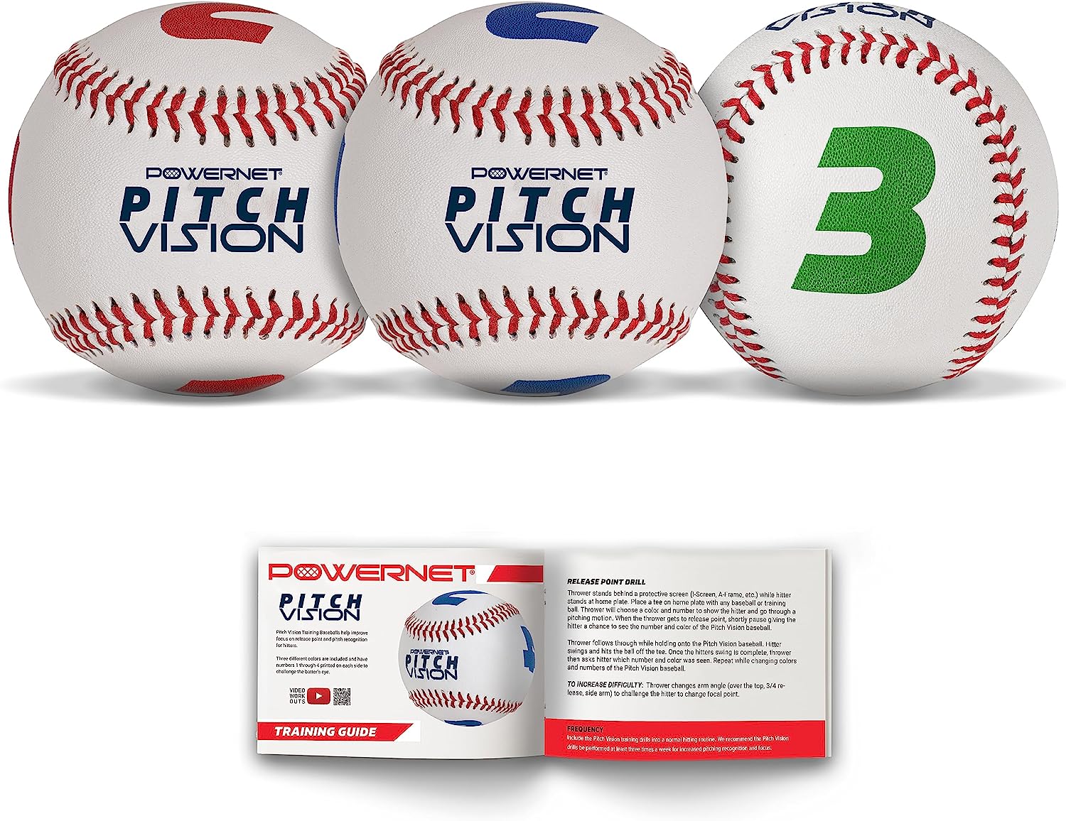 Powernet Pitch Vision Training Baseballs 3 or 9 Pack | 4 Numbered Sides | Multicolored - Maximum Velocity Sports