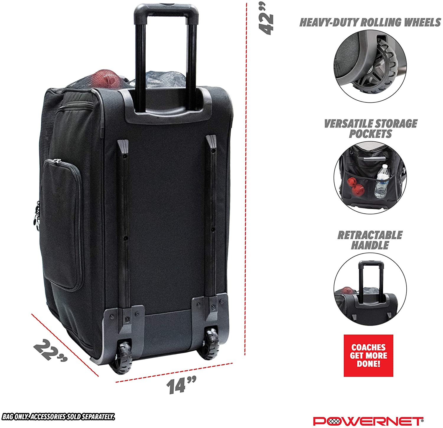 PowerNet Rolling Baseball Coach Bag Caddy - Maximum Velocity Sports
