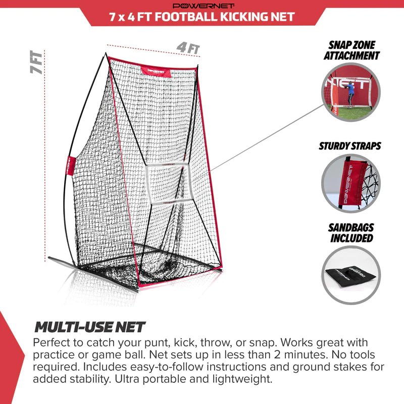 PowerNet Sideline Trainer 7 x 4 FT Football Kicking Net - Maximum Velocity Sports