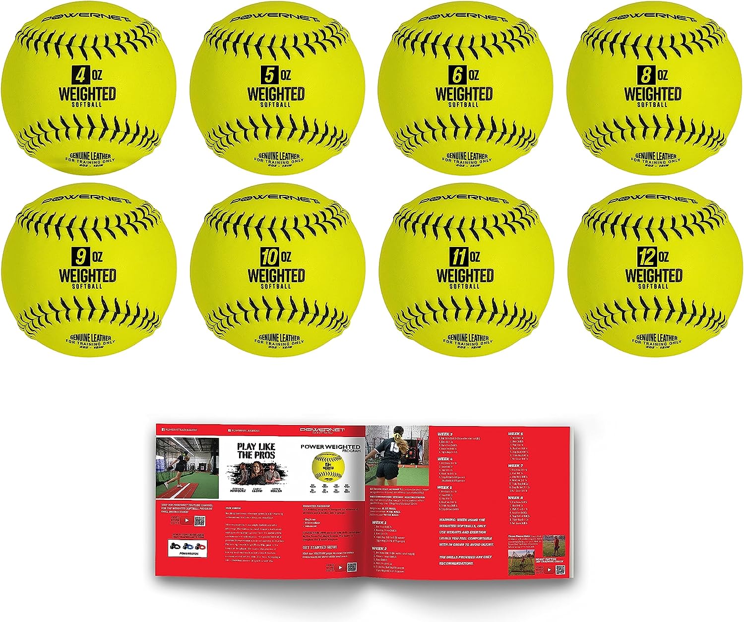 Powernet Weighted Softballs | 8 Different Weights Included | 4 to 12 oz - Maximum Velocity Sports