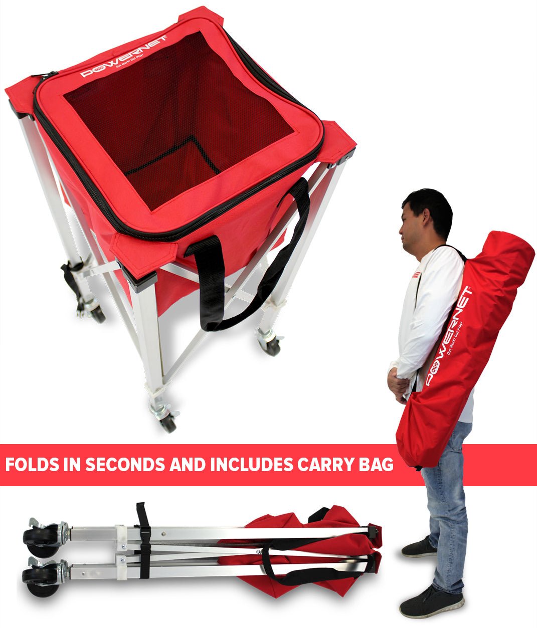PowerNet Wheeled Ball Caddy Cart for Baseball Softball and Tennis - Maximum Velocity Sports