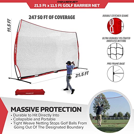 PowerNet XL Sports Barrier Net 21.5 ft x 11.5 ft - 247 SqFt of Protection - Maximum Velocity Sports