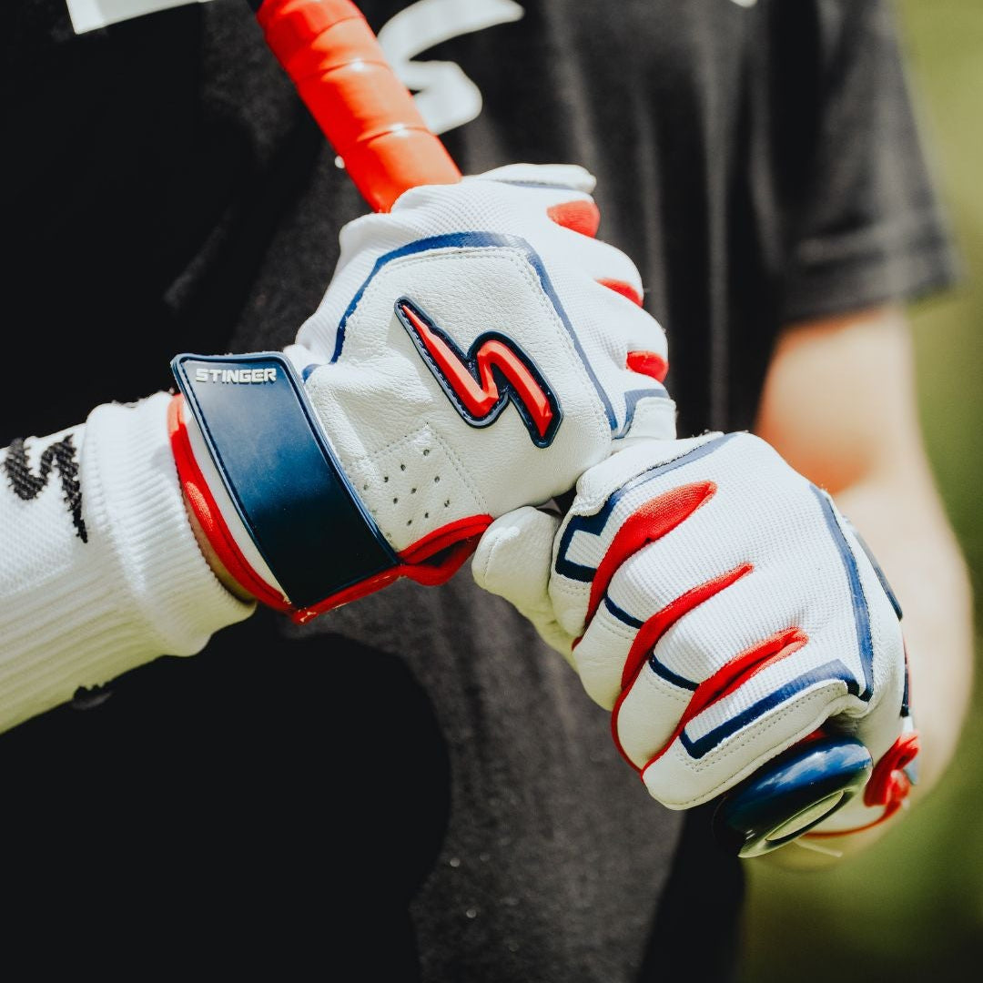 Sting Squad Batting Gloves - Red, White & True - Maximum Velocity Sports