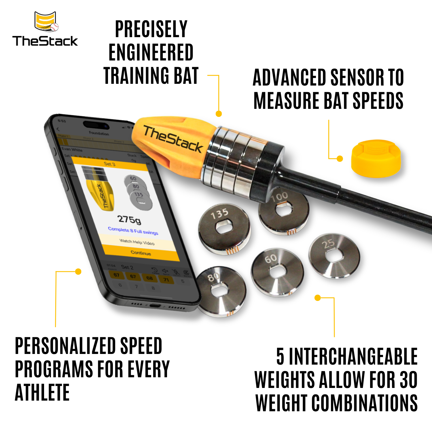TheStack Bat - Includes Integrated Speed Sensor and Award Winning App - Maximum Velocity Sports