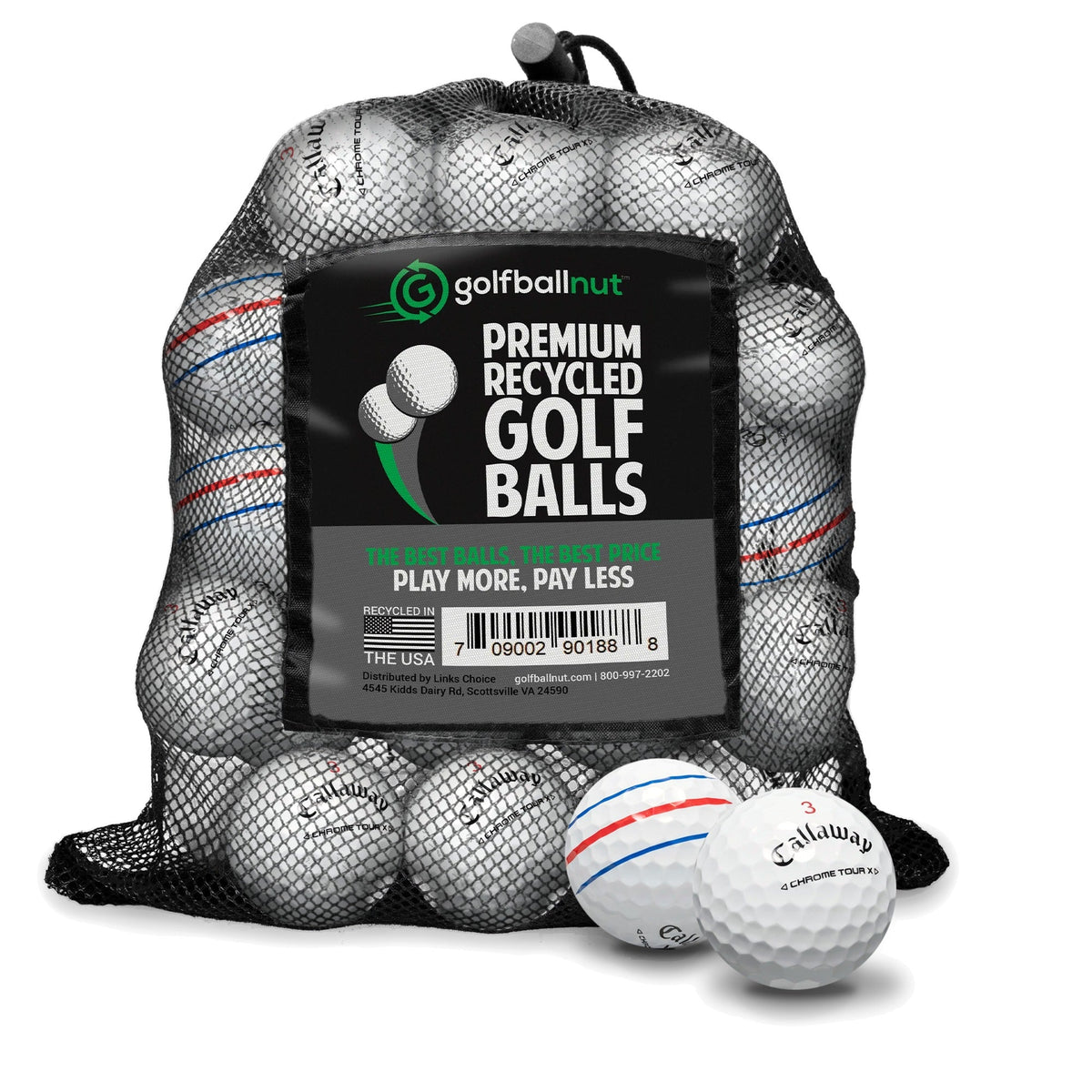 Used Callaway Chrome Tour X Triple Track Golf Balls - Dozen & Mesh Bags