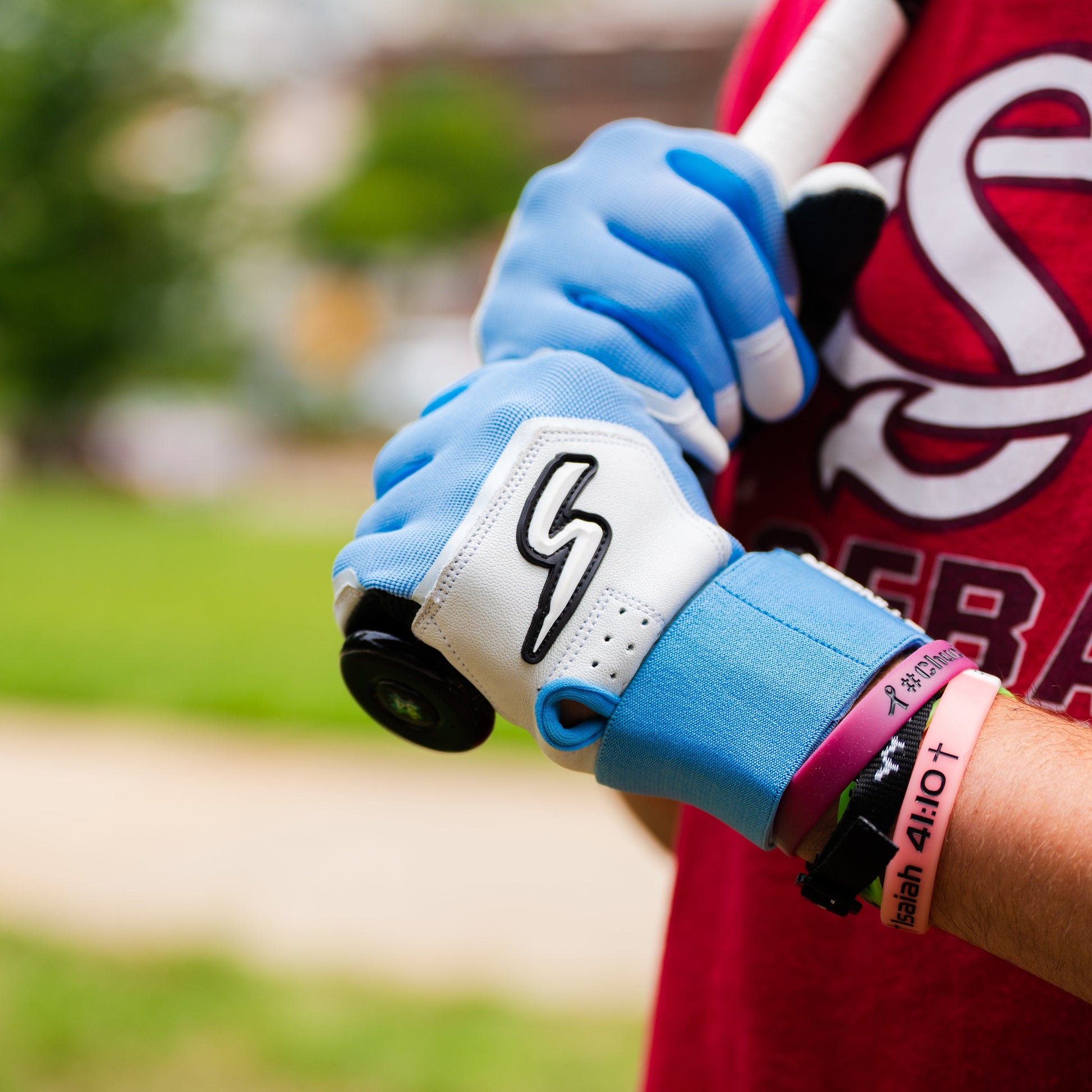 Winder Series Batting Gloves - Columbia Blue/White & Graphite - Maximum Velocity Sports