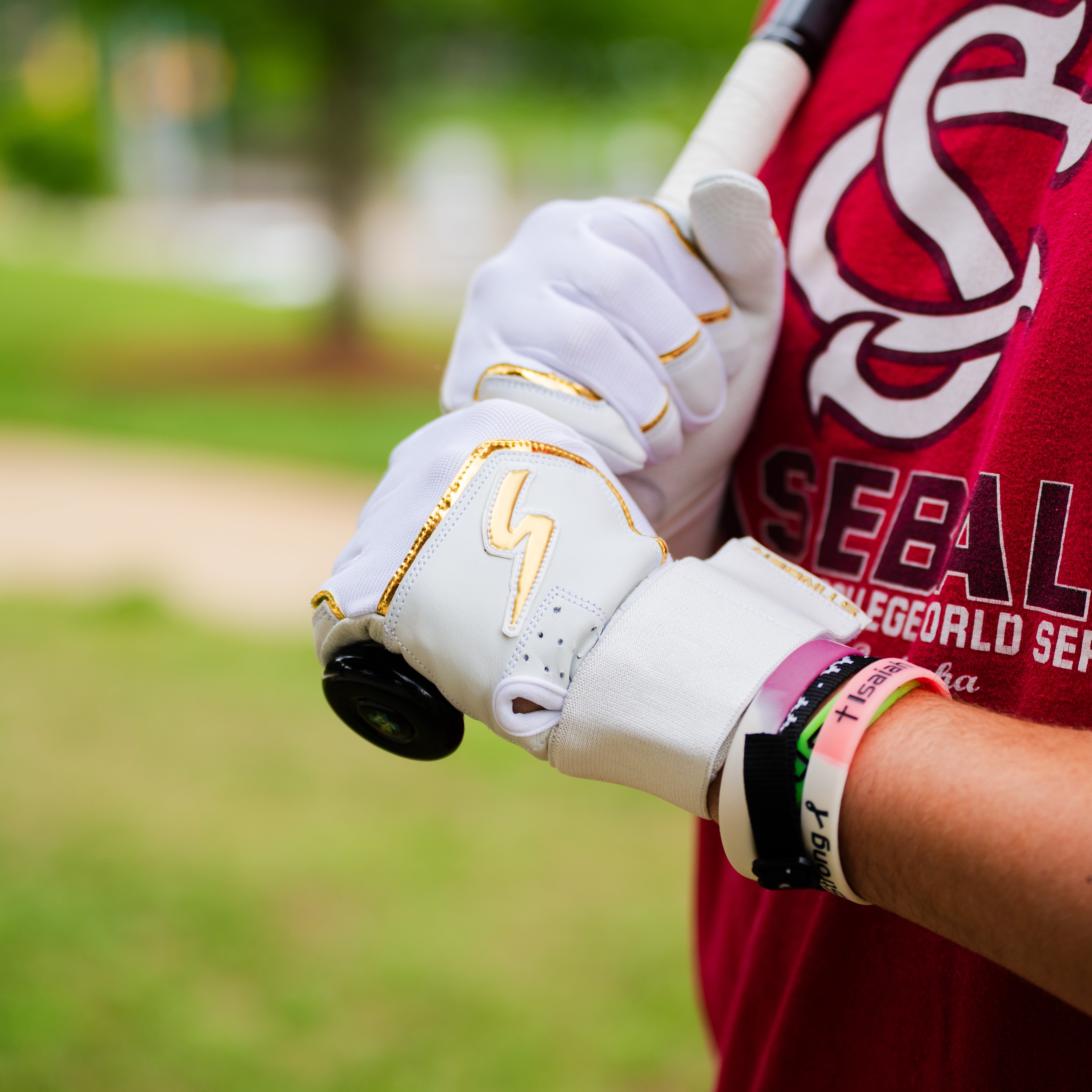 Winder Series Batting Gloves - White & Gold Chrome - Maximum Velocity Sports