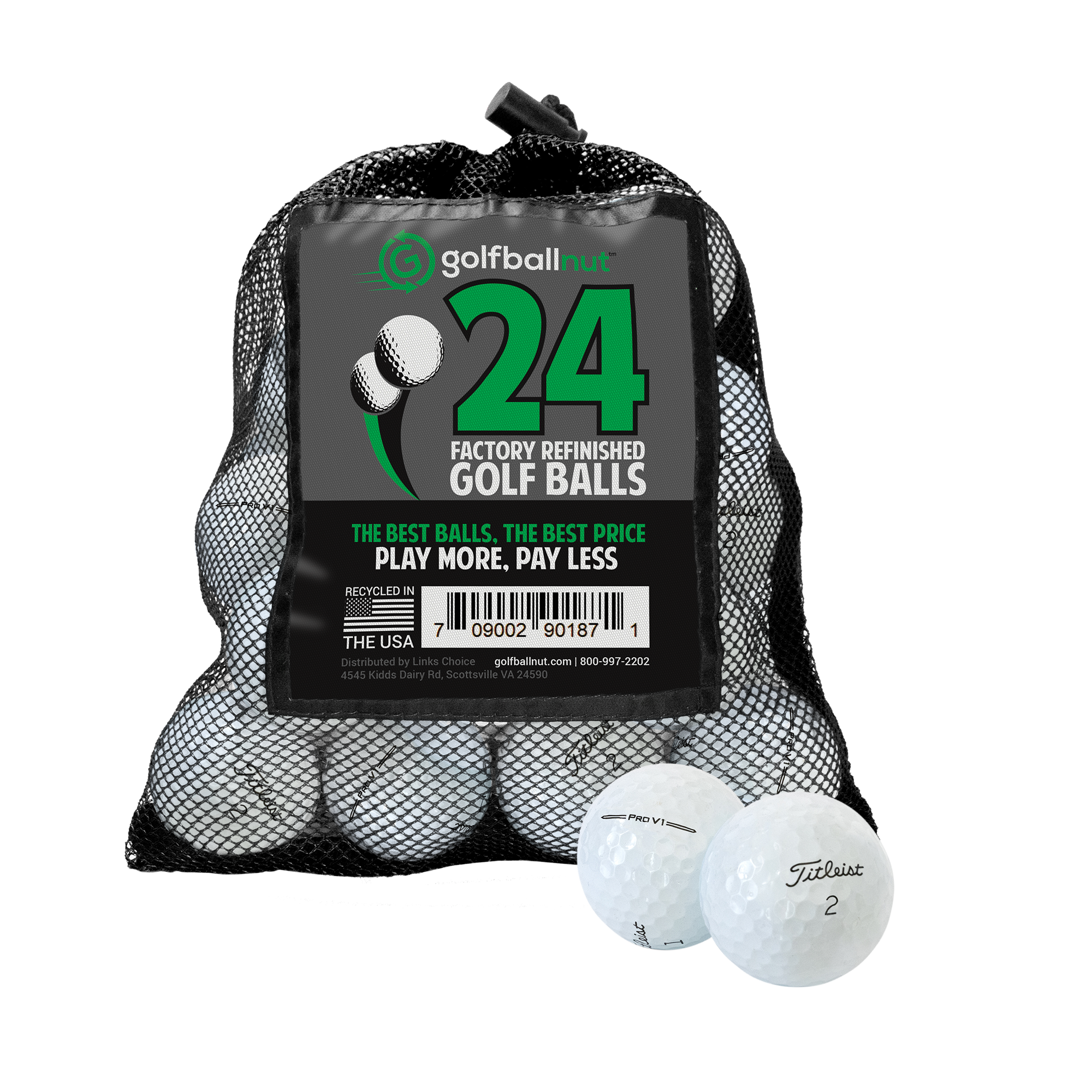 Titleist Pro V1 2022 Factory Refinished MInt Used Golf Balls With Mesh Bag - Maximum Velocity Sports