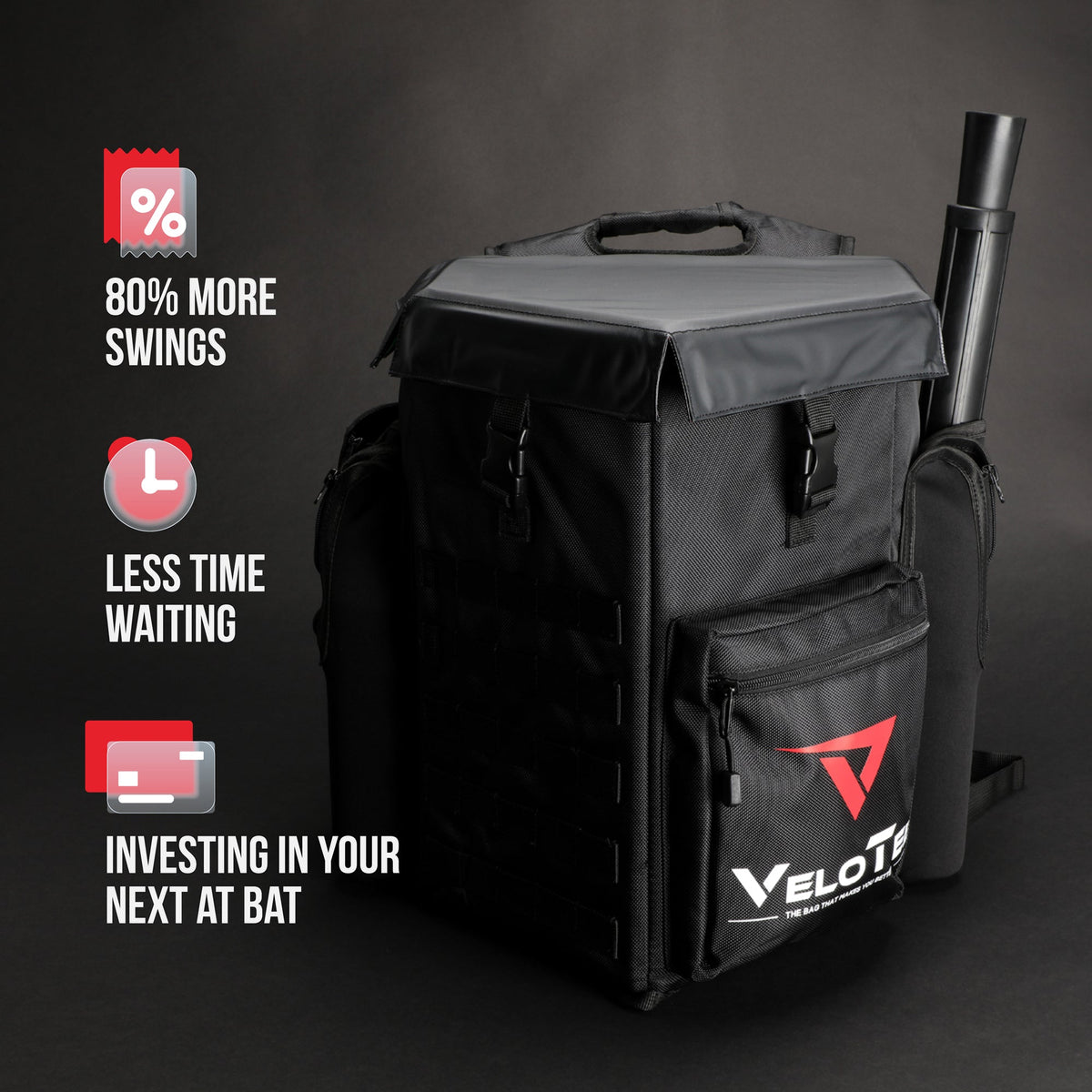 VeloTee 2.0 Baseball & Softball Bat Bag with Batting Tee - Maximum Velocity Sports