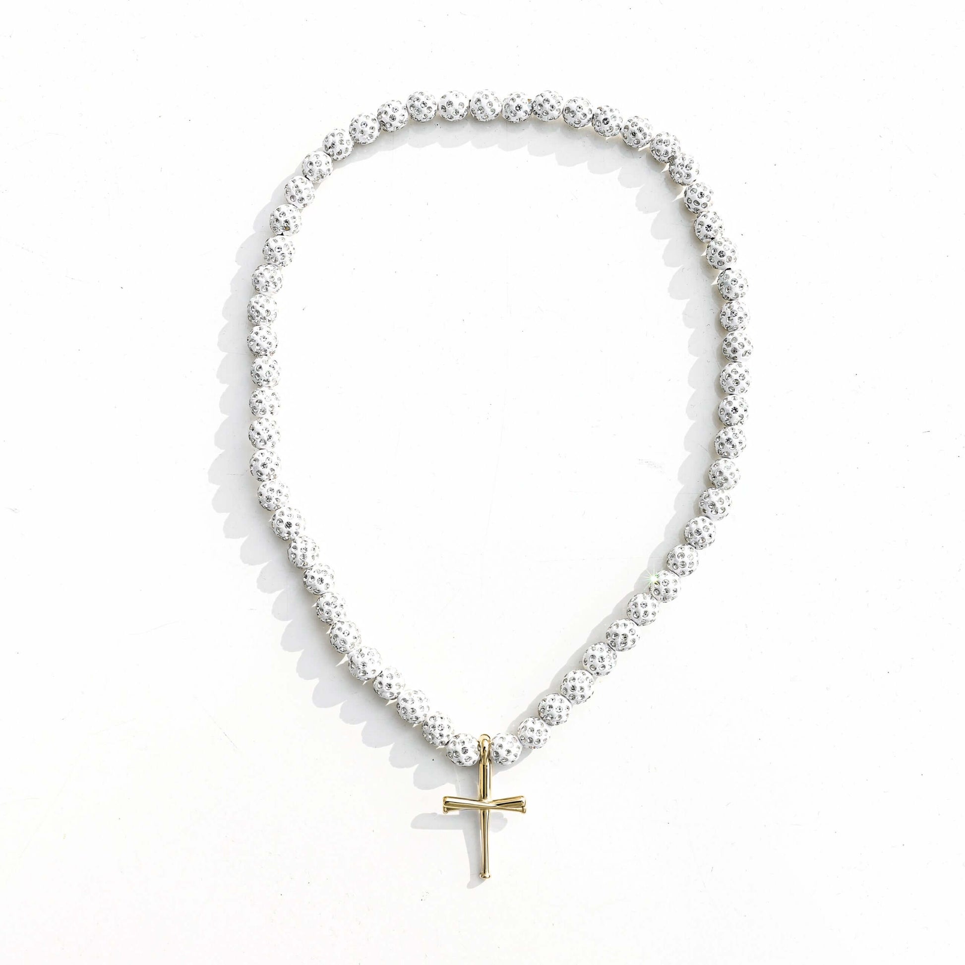 Royal Slugger Iced Out Baseball Bead Necklace | Light Blue & White - Maximum Velocity Sports