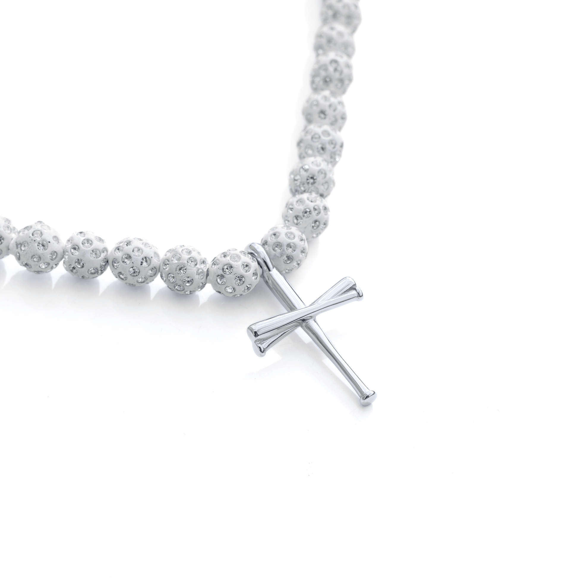 Code Red Iced Out Baseball Bead Necklace | White, Black, & Red - Maximum Velocity Sports