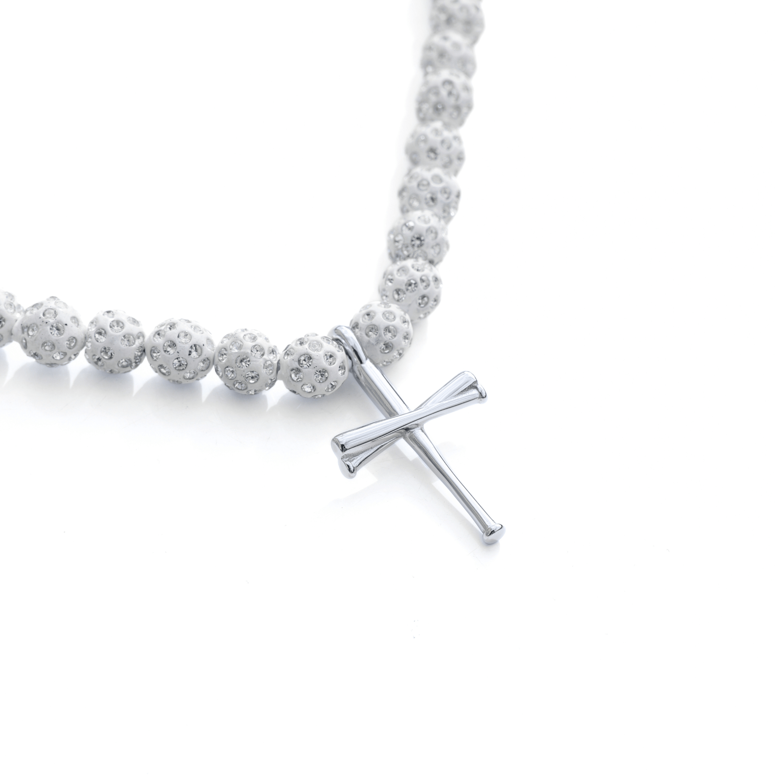 Code Red Iced Out Baseball Bead Necklace | White, Black, & Red - Maximum Velocity Sports