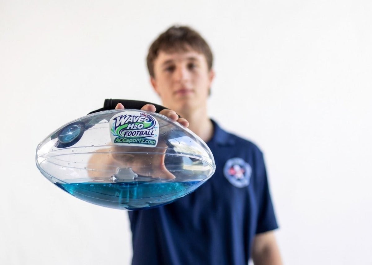 AceSportz H2O Tsunami Football water-filled stability training ball.