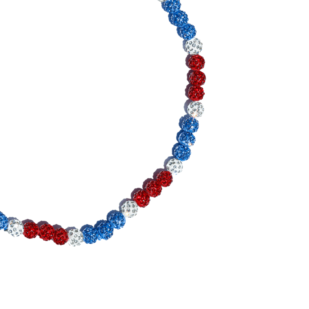 Americano Iced Out Baseball Bead Necklace | Red, White & Blue - Maximum Velocity Sports
