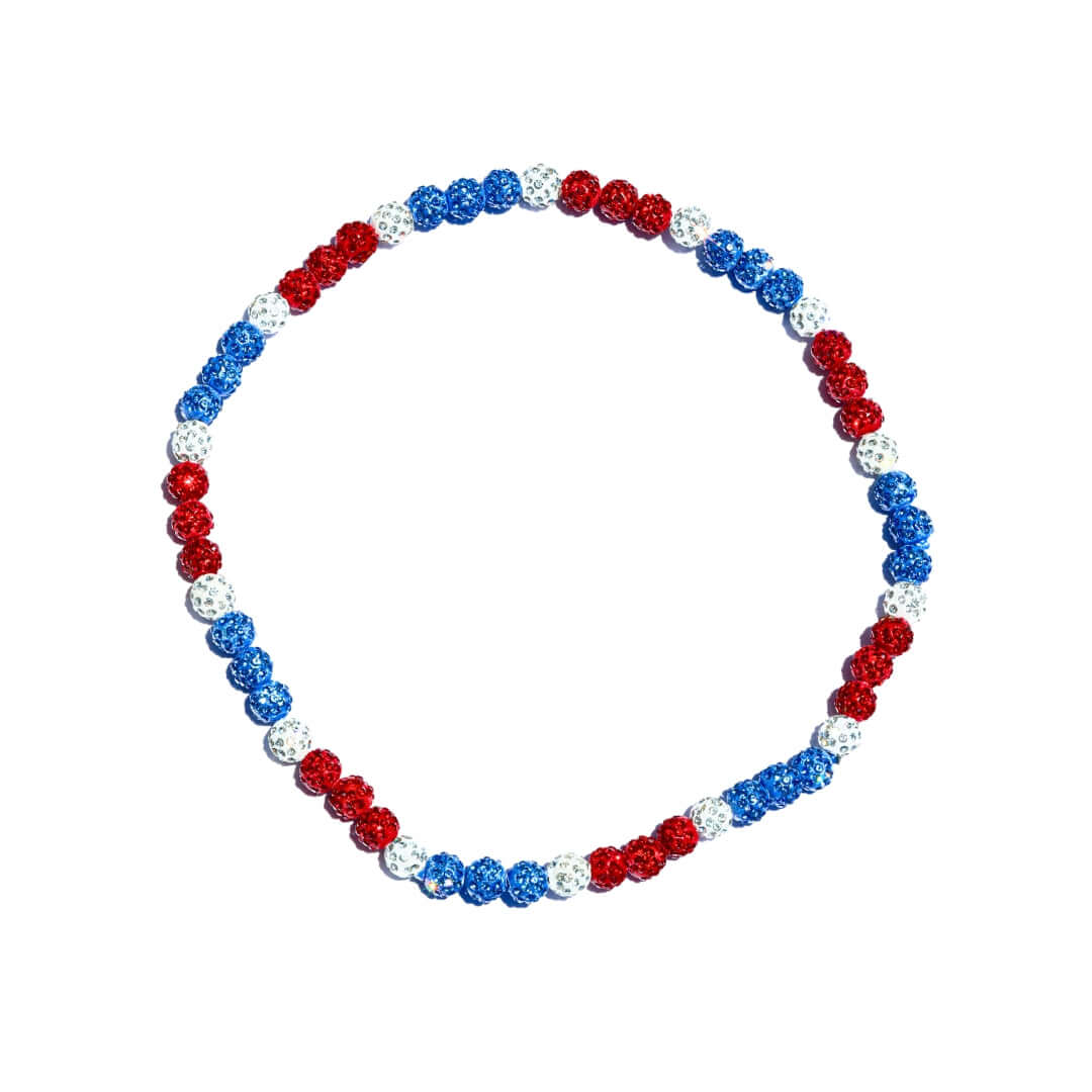 Americano Iced Out Baseball Bead Necklace | Red, White & Blue - Maximum Velocity Sports