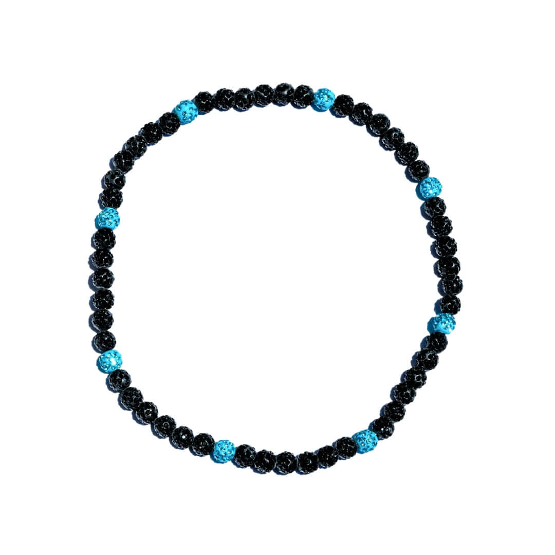 Black Skyline Iced Out Baseball Bead Necklace | Black & Baby Blue - Maximum Velocity Sports