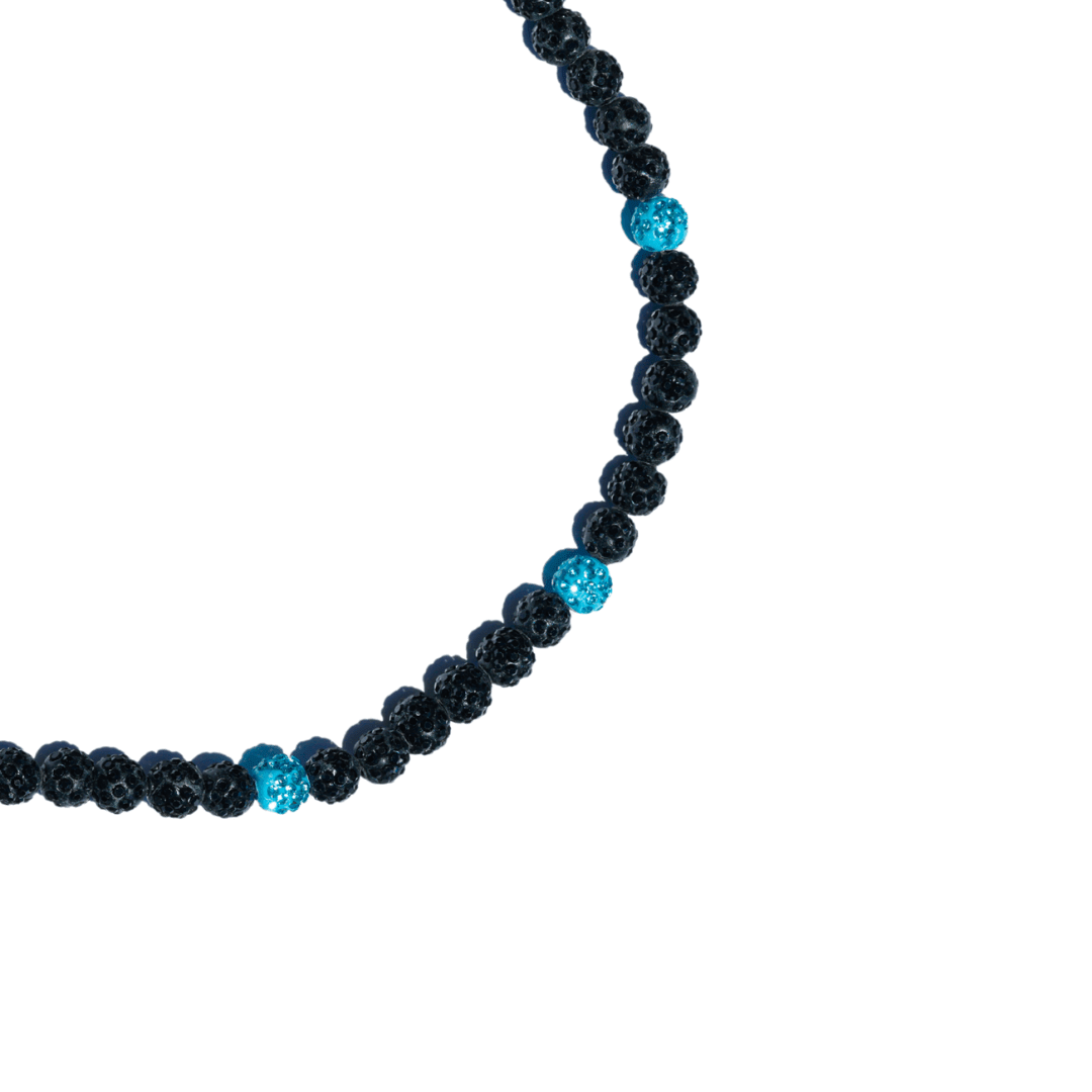 Black Skyline Iced Out Baseball Bead Necklace | Black & Baby Blue - Maximum Velocity Sports