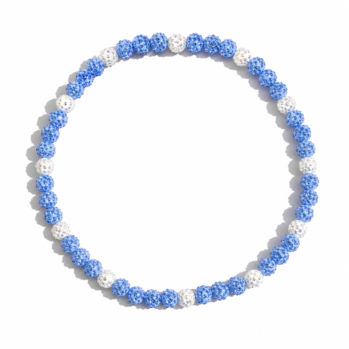 Blue Velocity Iced Out Baseball Bead Necklace | Blue & White