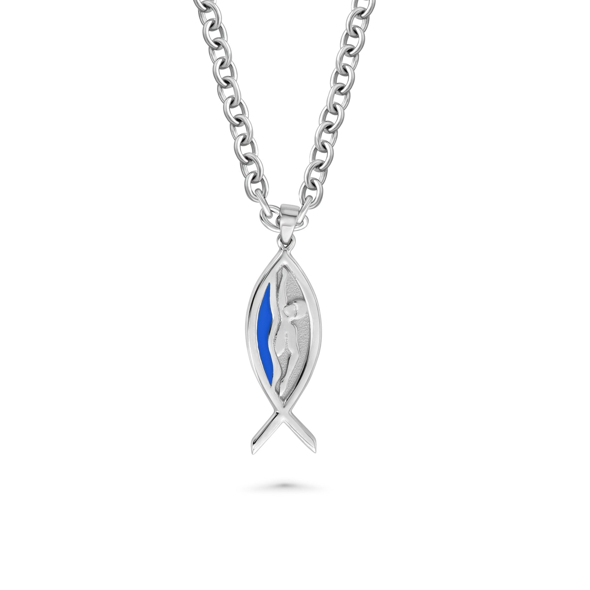 Christian Swimming Necklace | Ichthys With Swimmer - Maximum Velocity Sports