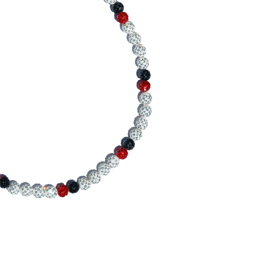 Code Red Iced Out Baseball Bead Necklace | White, Black, & Red - Maximum Velocity Sports