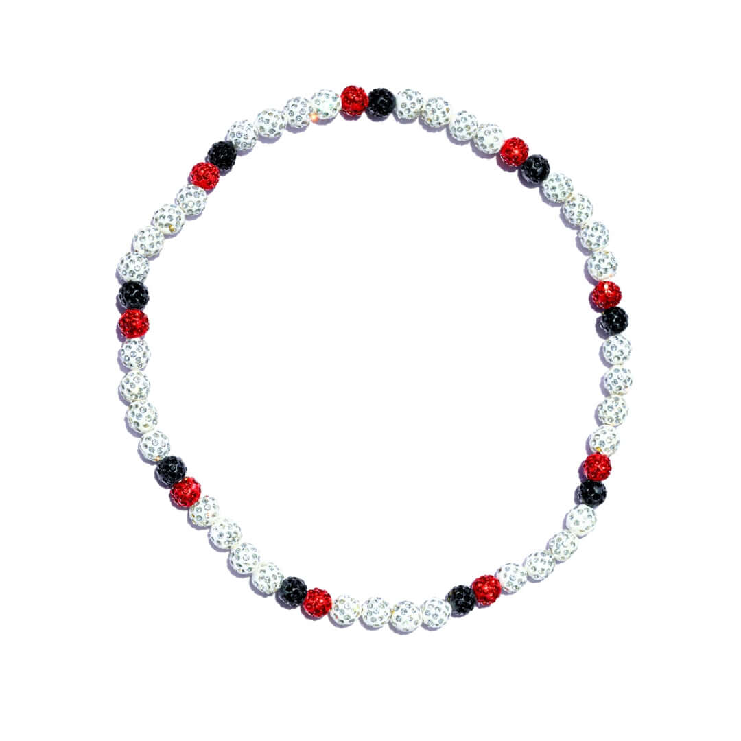 Code Red Iced Out Baseball Bead Necklace | White, Black, & Red - Maximum Velocity Sports
