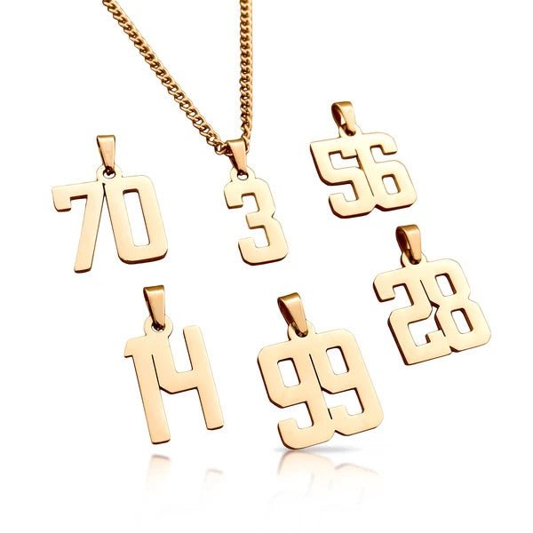 Custom Number Pendant With Chain Necklace - 14K Gold Plated Stainless Steel - Maximum Velocity Sports