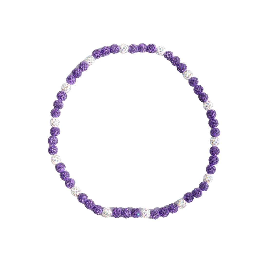 Dinger Iced Out Baseball Bead Necklace | Purple & White - Maximum Velocity Sports