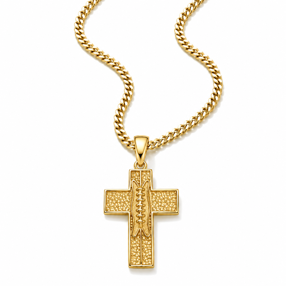 Pigskin Football Cross Necklace