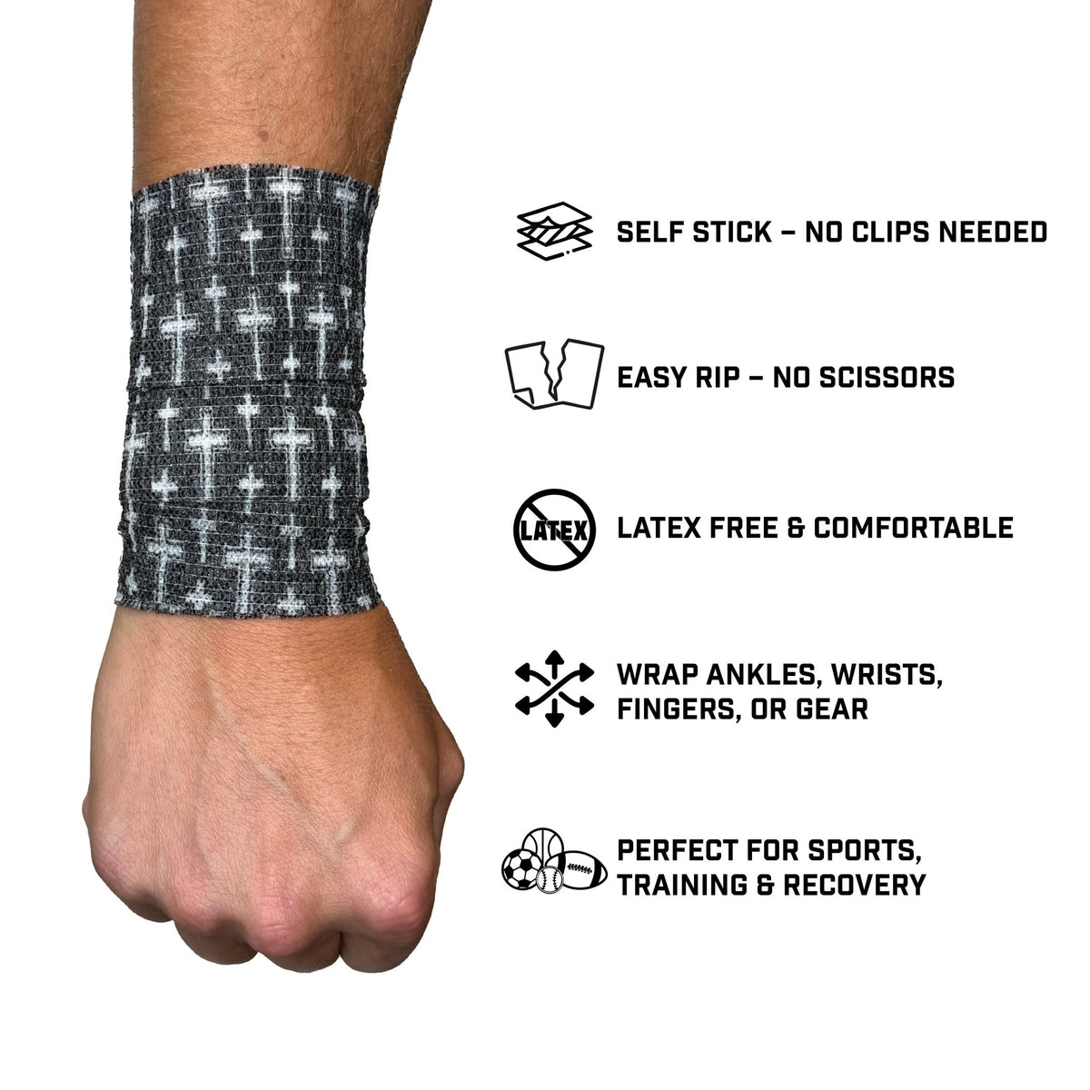 Faith Cross Black Self Stick Athletic Tape - Maximum Velocity Sports