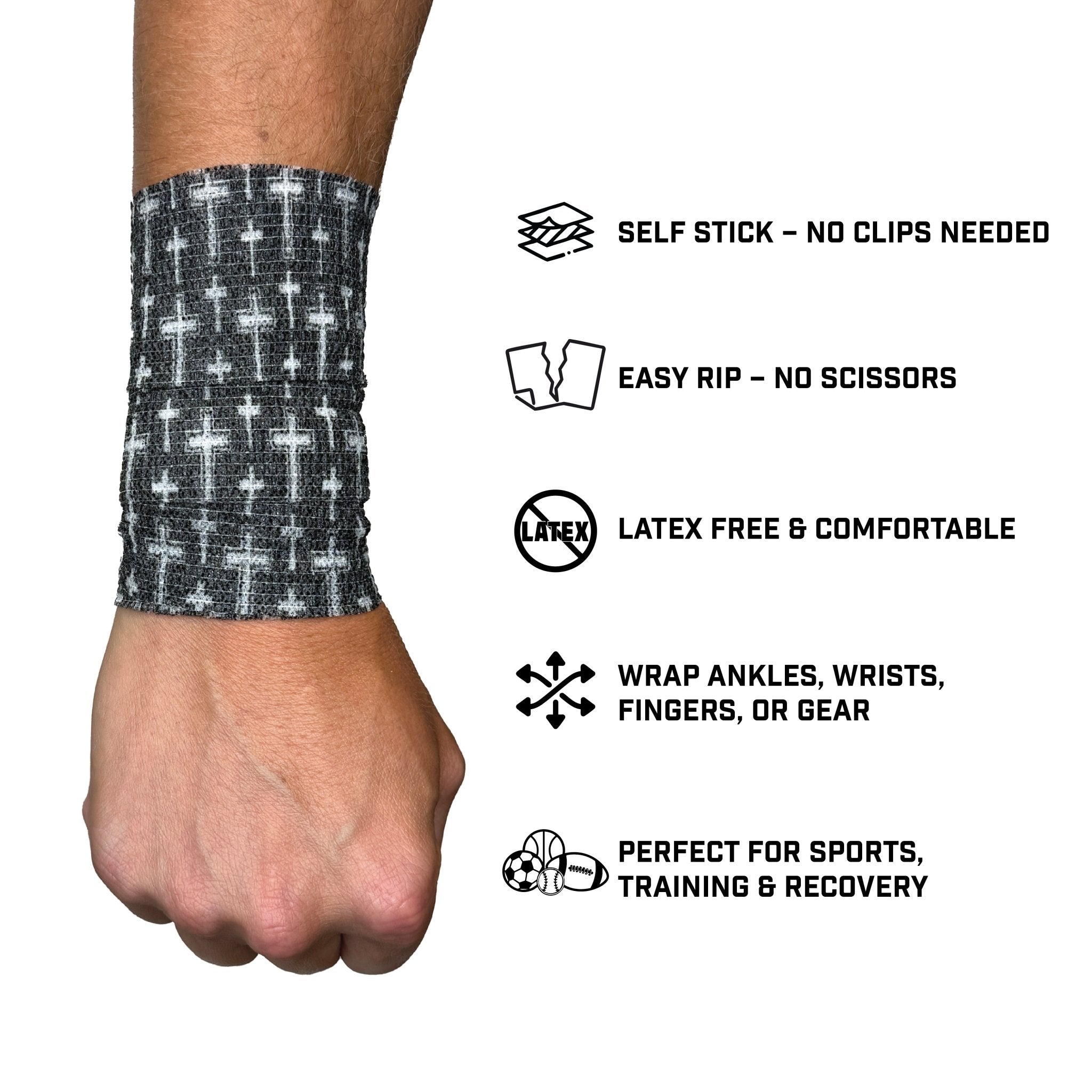 Faith Cross Black Self Stick Athletic Tape - Maximum Velocity Sports