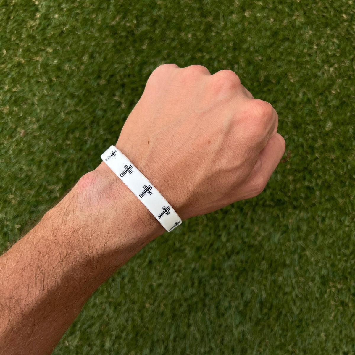 Faith Cross White Wristband - Maximum Velocity Sports