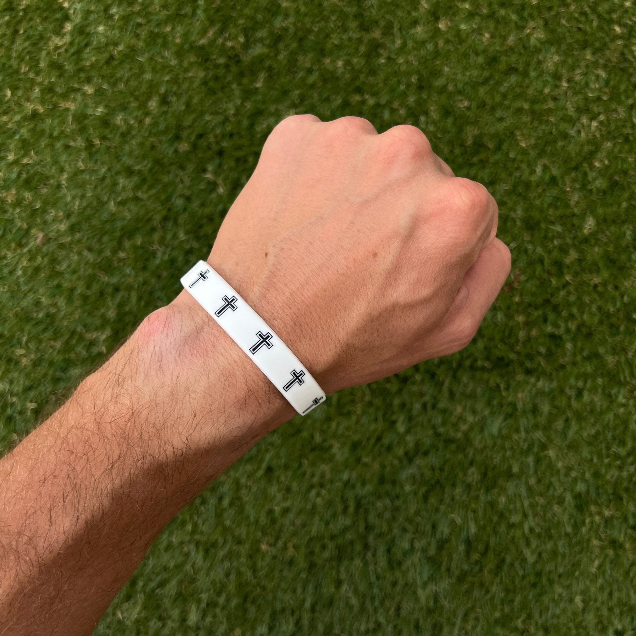 Faith Cross White Wristband - Maximum Velocity Sports