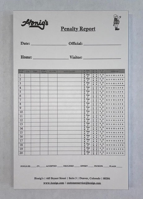 Honig's Football Penalty Report Form - Maximum Velocity Sports