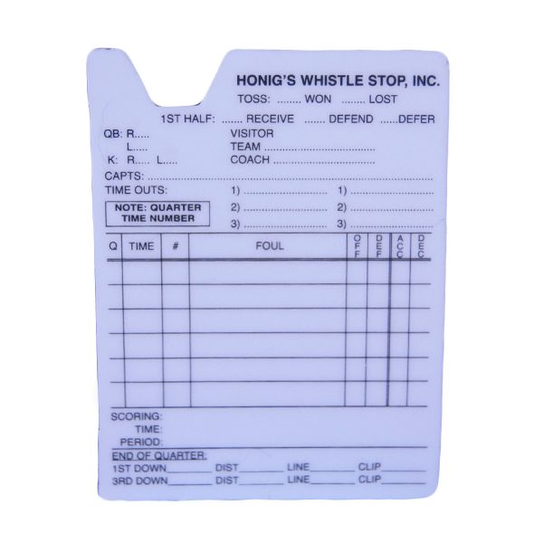Honig's Plastic Reusable Football Information Card - Maximum Velocity Sports