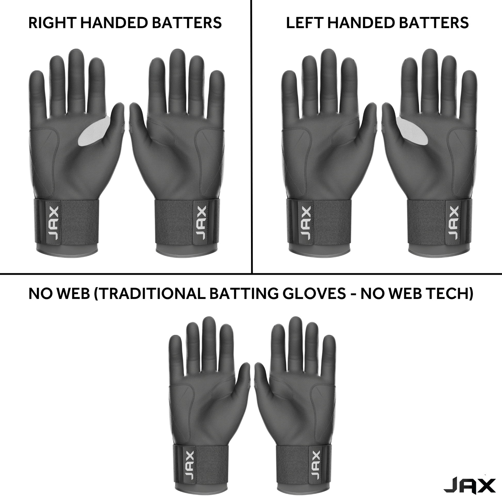 Jax Batting Gloves | Cool Grey | Strap Cuff - Maximum Velocity Sports