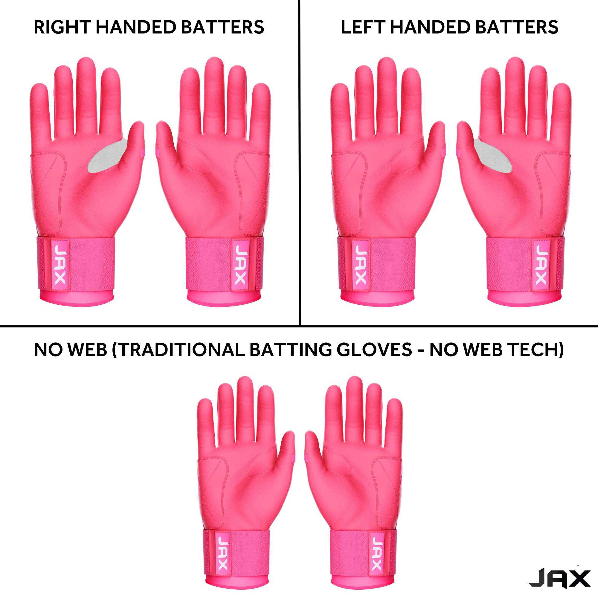 Jax Batting Gloves | Pink | Strap Cuff - Maximum Velocity Sports
