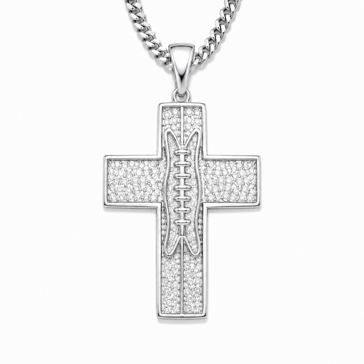 XL Pigskin Football Cross Necklace