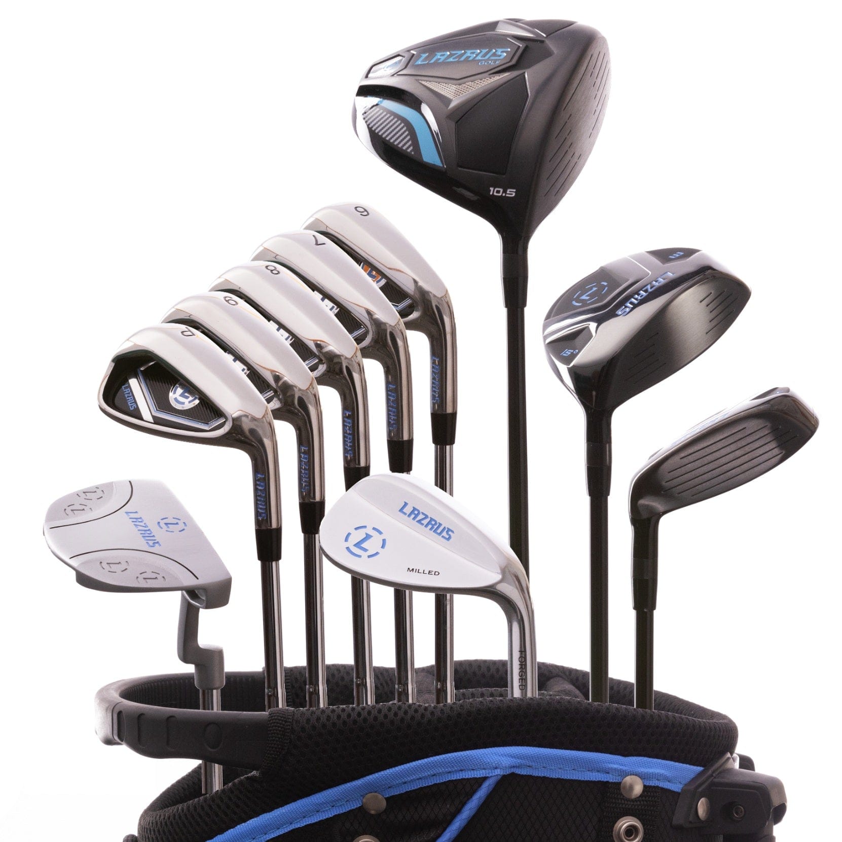 Lazrus Golf 11 pc Set - Driver, 3W, 4H, 6 - PW Irons, 56° Wedge, Putter & Bag - Maximum Velocity Sports