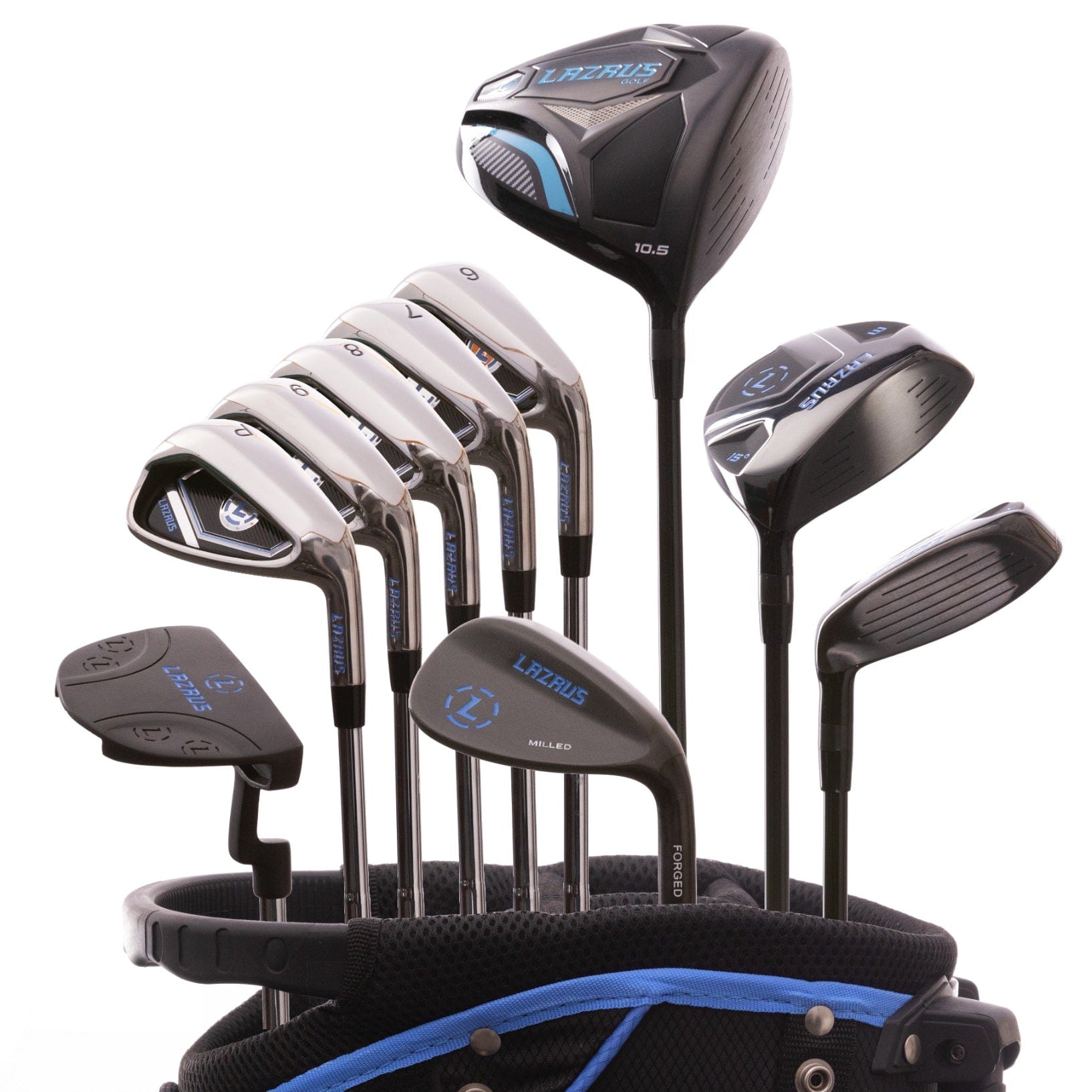 Lazrus Golf 11 pc Set - Driver, 3W, 4H, 6 - PW Irons, 56° Wedge, Putter & Bag - Maximum Velocity Sports